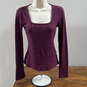 MUDD Women's Ribbed LongSleeve Cranberry Top
